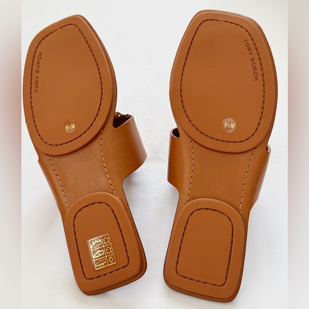 NWT Tory Burch Georgia Calf Leather Sandals, Aged Camello /Gold - Picture 13 of 16